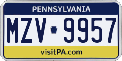 PA license plate MZV9957