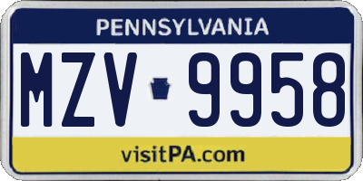 PA license plate MZV9958