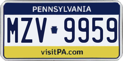 PA license plate MZV9959
