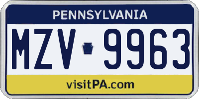 PA license plate MZV9963