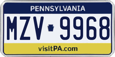 PA license plate MZV9968