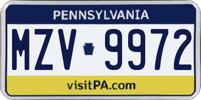 PA license plate MZV9972