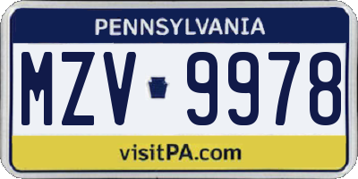 PA license plate MZV9978