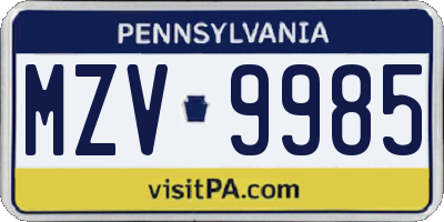 PA license plate MZV9985