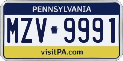 PA license plate MZV9991
