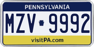 PA license plate MZV9992
