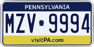 PA license plate MZV9994