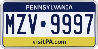 PA license plate MZV9997