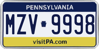 PA license plate MZV9998