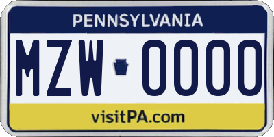 PA license plate MZW0000