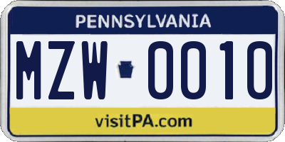 PA license plate MZW0010
