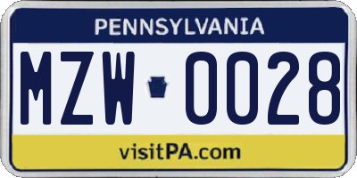 PA license plate MZW0028