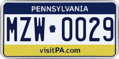 PA license plate MZW0029