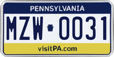 PA license plate MZW0031