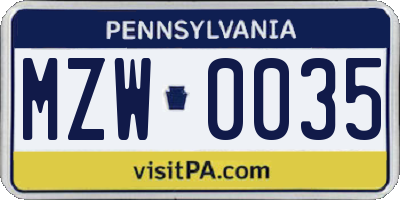 PA license plate MZW0035