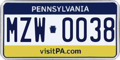 PA license plate MZW0038