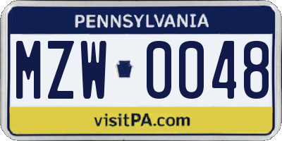 PA license plate MZW0048