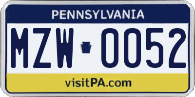 PA license plate MZW0052