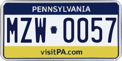 PA license plate MZW0057