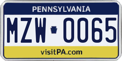 PA license plate MZW0065