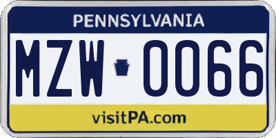 PA license plate MZW0066
