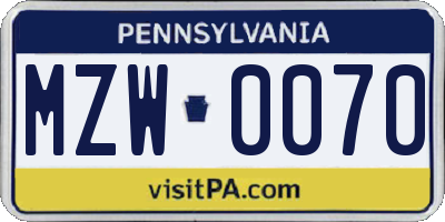 PA license plate MZW0070