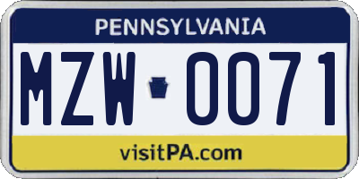 PA license plate MZW0071