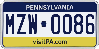 PA license plate MZW0086