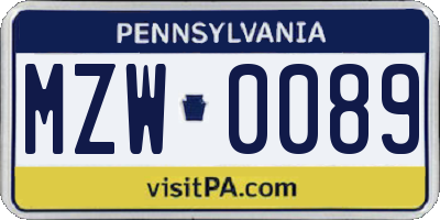 PA license plate MZW0089