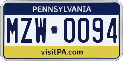 PA license plate MZW0094