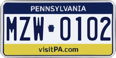 PA license plate MZW0102