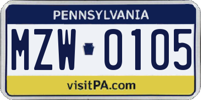 PA license plate MZW0105