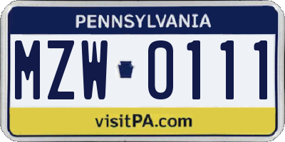PA license plate MZW0111