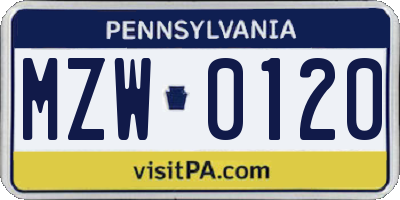 PA license plate MZW0120