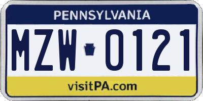 PA license plate MZW0121