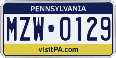 PA license plate MZW0129