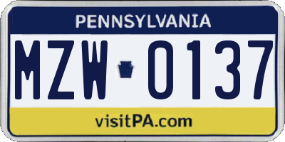PA license plate MZW0137
