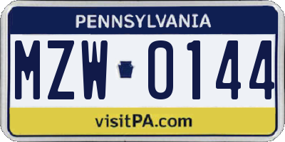 PA license plate MZW0144