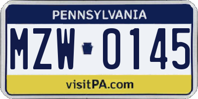 PA license plate MZW0145
