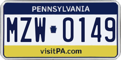 PA license plate MZW0149