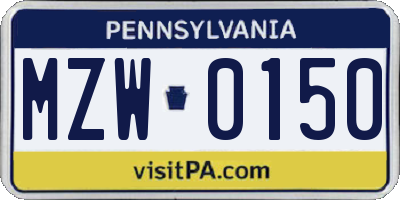 PA license plate MZW0150