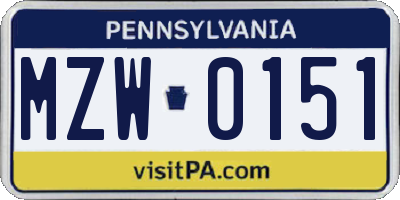 PA license plate MZW0151