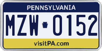 PA license plate MZW0152