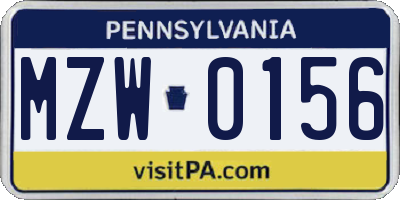 PA license plate MZW0156