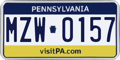 PA license plate MZW0157