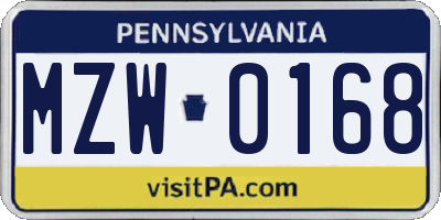 PA license plate MZW0168