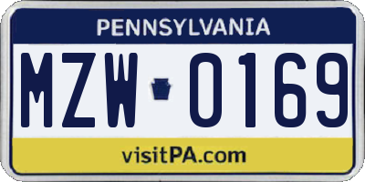 PA license plate MZW0169