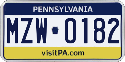 PA license plate MZW0182