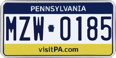 PA license plate MZW0185