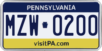 PA license plate MZW0200